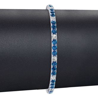 4 1/4 Carat Blue And White Diamond Alternating Mens Tennis Bracelet In 14 Karat White Gold, 7 1/2 Inches