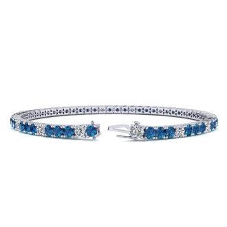 5 Carat Blue And White Diamond Alternating Mens Tennis Bracelet In 14 Karat White Gold, 9 Inches
