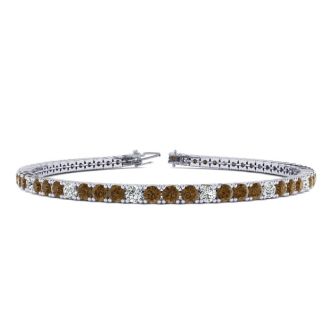 4 1/2 Carat Chocolate Bar Brown Champagne And White Diamond Alternating Mens Tennis Bracelet In 14 Karat White Gold, 8 Inches