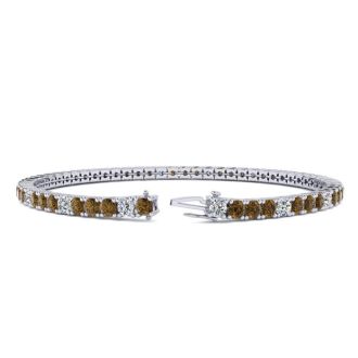 4 1/2 Carat Chocolate Bar Brown Champagne And White Diamond Alternating Mens Tennis Bracelet In 14 Karat White Gold, 8 Inches