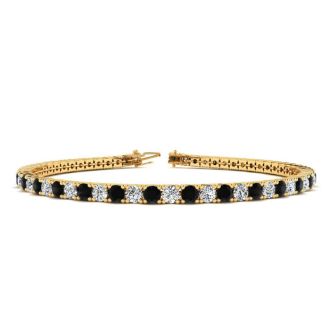 4 3/4 Carat Mens Black Diamond Tennis Bracelet, White Diamond, In 14 Karat Yellow Gold, 8 1/2 Inches