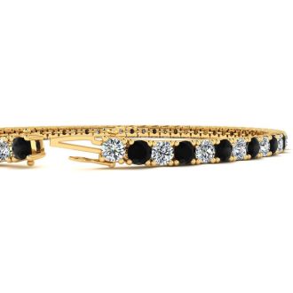 4 3/4 Carat Mens Black Diamond Tennis Bracelet, White Diamond, In 14 Karat Yellow Gold, 8 1/2 Inches