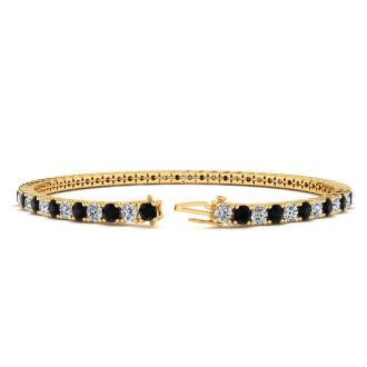 5 Carat Mens Black Diamond Tennis Bracelet, White Diamond, In 14 Karat Yellow Gold, 9 Inches