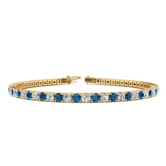 4 1/2 Carat Blue And White Diamond Mens Tennis Bracelet In 14 Karat Yellow Gold, 8 Inches