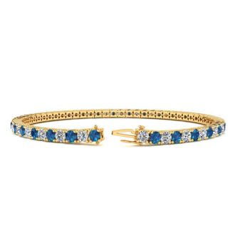 4 1/2 Carat Blue And White Diamond Mens Tennis Bracelet In 14 Karat Yellow Gold, 8 Inches