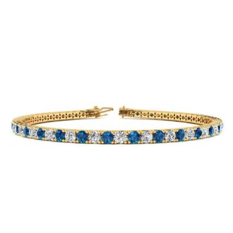 5 Carat Blue And White Diamond Mens Tennis Bracelet In 14 Karat Yellow Gold, 9 Inches