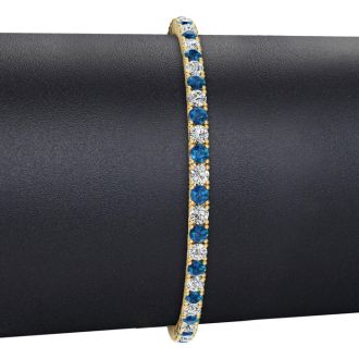 5 Carat Blue And White Diamond Mens Tennis Bracelet In 14 Karat Yellow Gold, 9 Inches