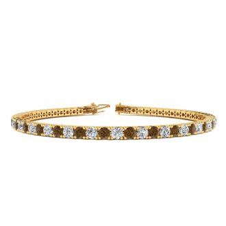 4 1/4 Carat Chocolate Bar Brown Champagne And White Diamond Mens Tennis Bracelet In 14 Karat Yellow Gold, 7 1/2 Inches