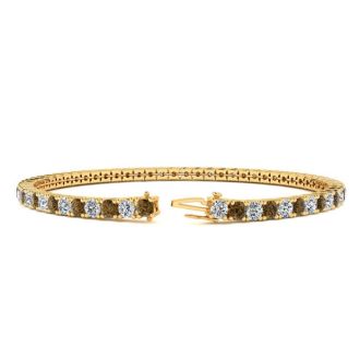 4 1/4 Carat Chocolate Bar Brown Champagne And White Diamond Mens Tennis Bracelet In 14 Karat Yellow Gold, 7 1/2 Inches