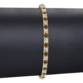 4 1/4 Carat Chocolate Bar Brown Champagne And White Diamond Mens Tennis Bracelet In 14 Karat Yellow Gold, 7 1/2 Inches