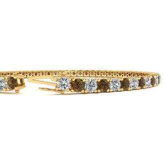 4 3/4 Carat Chocolate Bar Brown Champagne And White Diamond Mens Tennis Bracelet In 14 Karat Yellow Gold, 8 1/2 Inches