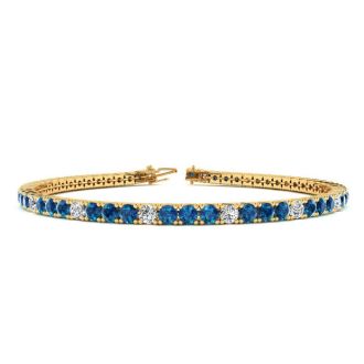 4 1/2 Carat Blue And White Diamond Alternating Mens Tennis Bracelet In 14 Karat Yellow Gold, 8 Inches
