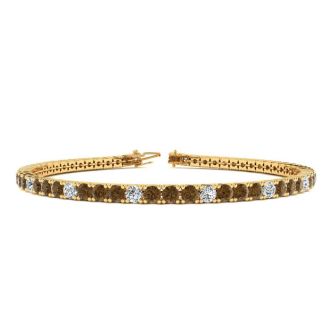 5 Carat Chocolate Bar Brown Champagne And White Diamond Alternating Mens Tennis Bracelet In 14 Karat Yellow Gold, 9 Inches