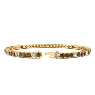 5 Carat Chocolate Bar Brown Champagne And White Diamond Alternating Mens Tennis Bracelet In 14 Karat Yellow Gold, 9 Inches
