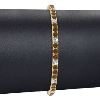 5 Carat Chocolate Bar Brown Champagne And White Diamond Alternating Mens Tennis Bracelet In 14 Karat Yellow Gold, 9 Inches