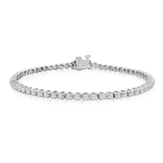2 1/4 Carat Diamond Mens Tennis Bracelet In 14 Karat White Gold, 8 Inches