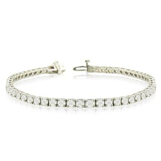 7 1/2 Carat Diamond Mens Tennis Bracelet In 14 Karat White Gold, 7 1/2 Inches