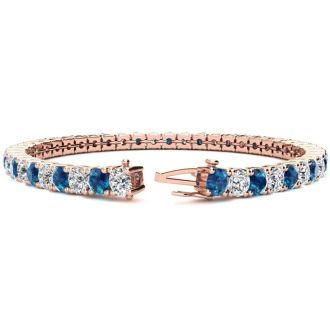11 3/4 Carat Blue and White Diamond Mens Tennis Bracelet In 14 Karat Rose Gold, 9 Inches