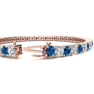 11 3/4 Carat Blue and White Diamond Mens Tennis Bracelet In 14 Karat Rose Gold, 9 Inches