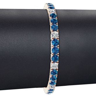 9 3/4 Carat Blue and White Diamond Alternating Mens Tennis Bracelet In 14 Karat Rose Gold, 7 1/2 Inches