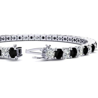 10 1/2 Carat Mens Black Diamond Tennis Bracelet, White Diamond, In 14 Karat White Gold, 8 Inches