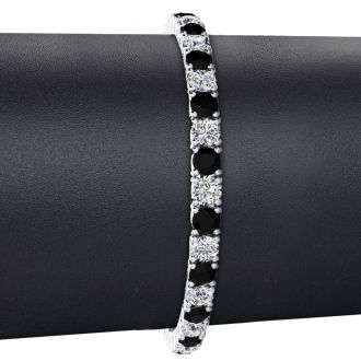 11 1/5 Carat Mens Black Diamond Tennis Bracelet, White Diamond, In 14 Karat White Gold, 8 1/2 Inches
