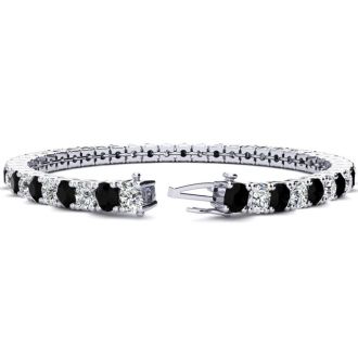 11 3/4 Carat Mens Black Diamond Tennis Bracelet, White Diamond, In 14 Karat White Gold, 9 Inches