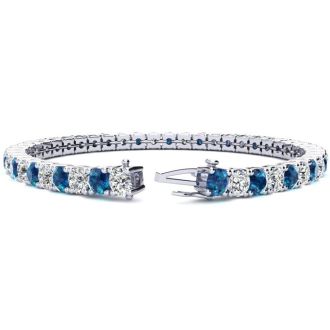9 3/4 Carat Blue and White Diamond Mens Tennis Bracelet In 14 Karat White Gold, 7 1/2 Inches