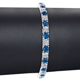 9 3/4 Carat Blue and White Diamond Mens Tennis Bracelet In 14 Karat White Gold, 7 1/2 Inches