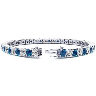 11 3/4 Carat Blue and White Diamond Mens Tennis Bracelet In 14 Karat White Gold, 9 Inches