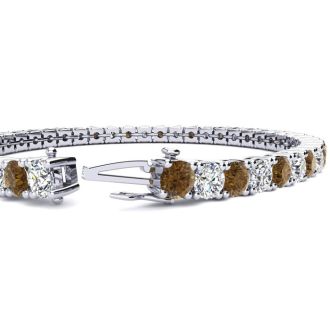 11 1/5 Carat Chocolate Bar Brown Champagne and White Diamond Mens Tennis Bracelet In 14 Karat White Gold, 8 1/2 Inches