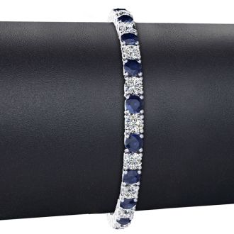 13 1/2 Carat Sapphire and Diamond Mens Tennis Bracelet In 14 Karat White Gold, 8 1/2 Inches