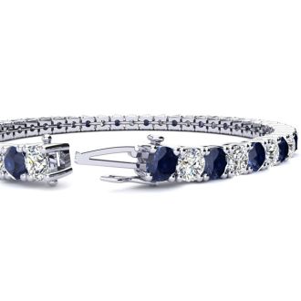14 Carat Sapphire and Diamond Mens Tennis Bracelet In 14 Karat White Gold, 9 Inches