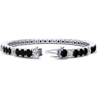10 1/2 Carat Mens Black Diamond Tennis Bracelet, White Diamond, In 14 Karat White Gold, 8 Inches