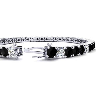 10 1/2 Carat Mens Black Diamond Tennis Bracelet, White Diamond, In 14 Karat White Gold, 8 Inches