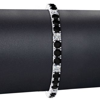 11 1/5 Carat Mens Black Diamond Tennis Bracelet, White Diamond, In 14 Karat White Gold, 8 1/2 Inches