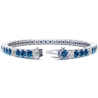 10 1/2 Carat Blue and White Diamond Alternating Mens Tennis Bracelet In 14 Karat White Gold, 8 Inches