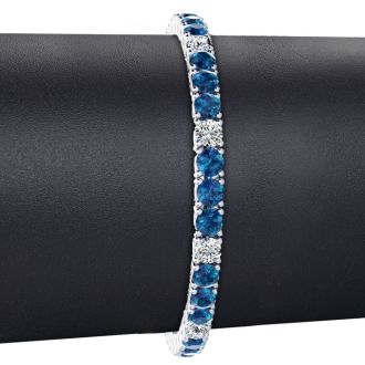 10 1/2 Carat Blue and White Diamond Alternating Mens Tennis Bracelet In 14 Karat White Gold, 8 Inches