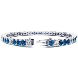 11 1/5 Carat Blue and White Diamond Alternating Mens Tennis Bracelet In 14 Karat White Gold, 8 1/2 Inches