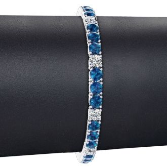 11 1/5 Carat Blue and White Diamond Alternating Mens Tennis Bracelet In 14 Karat White Gold, 8 1/2 Inches