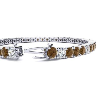 9 3/4 Carat Chocolate Bar Brown Champagne and White Diamond Alternating Mens Tennis Bracelet In 14 Karat White Gold, 7 1/2 Inches