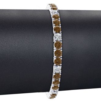 9 3/4 Carat Chocolate Bar Brown Champagne and White Diamond Alternating Mens Tennis Bracelet In 14 Karat White Gold, 7 1/2 Inches