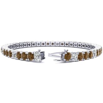 10 1/2 Carat Chocolate Bar Brown Champagne and White Diamond Alternating Mens Tennis Bracelet In 14 Karat White Gold, 8 Inches