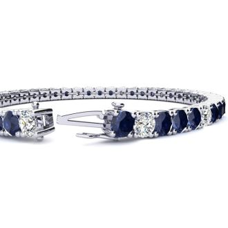 12 3/4 Carat Sapphire and Diamond Alternating Mens Tennis Bracelet In 14 Karat White Gold, 7 1/2 Inches