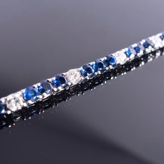 14 1/2 Carat Sapphire and Diamond Alternating Mens Tennis Bracelet In 14 Karat White Gold, 8 1/2 Inches