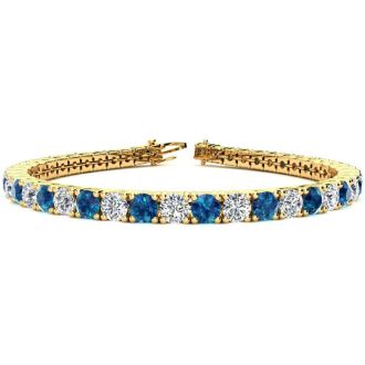 9 3/4 Carat Blue and White Diamond Mens Tennis Bracelet In 14 Karat Yellow Gold, 7 1/2 Inches