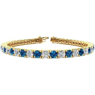 9 3/4 Carat Blue and White Diamond Mens Tennis Bracelet In 14 Karat Yellow Gold, 7 1/2 Inches