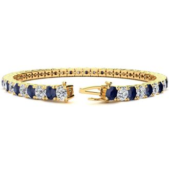 11 3/4 Carat Sapphire and Diamond Mens Tennis Bracelet In 14 Karat Yellow Gold, 7 1/2 Inches