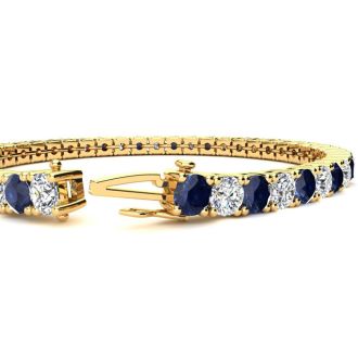 11 3/4 Carat Sapphire and Diamond Mens Tennis Bracelet In 14 Karat Yellow Gold, 7 1/2 Inches