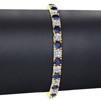 11 3/4 Carat Sapphire and Diamond Mens Tennis Bracelet In 14 Karat Yellow Gold, 7 1/2 Inches